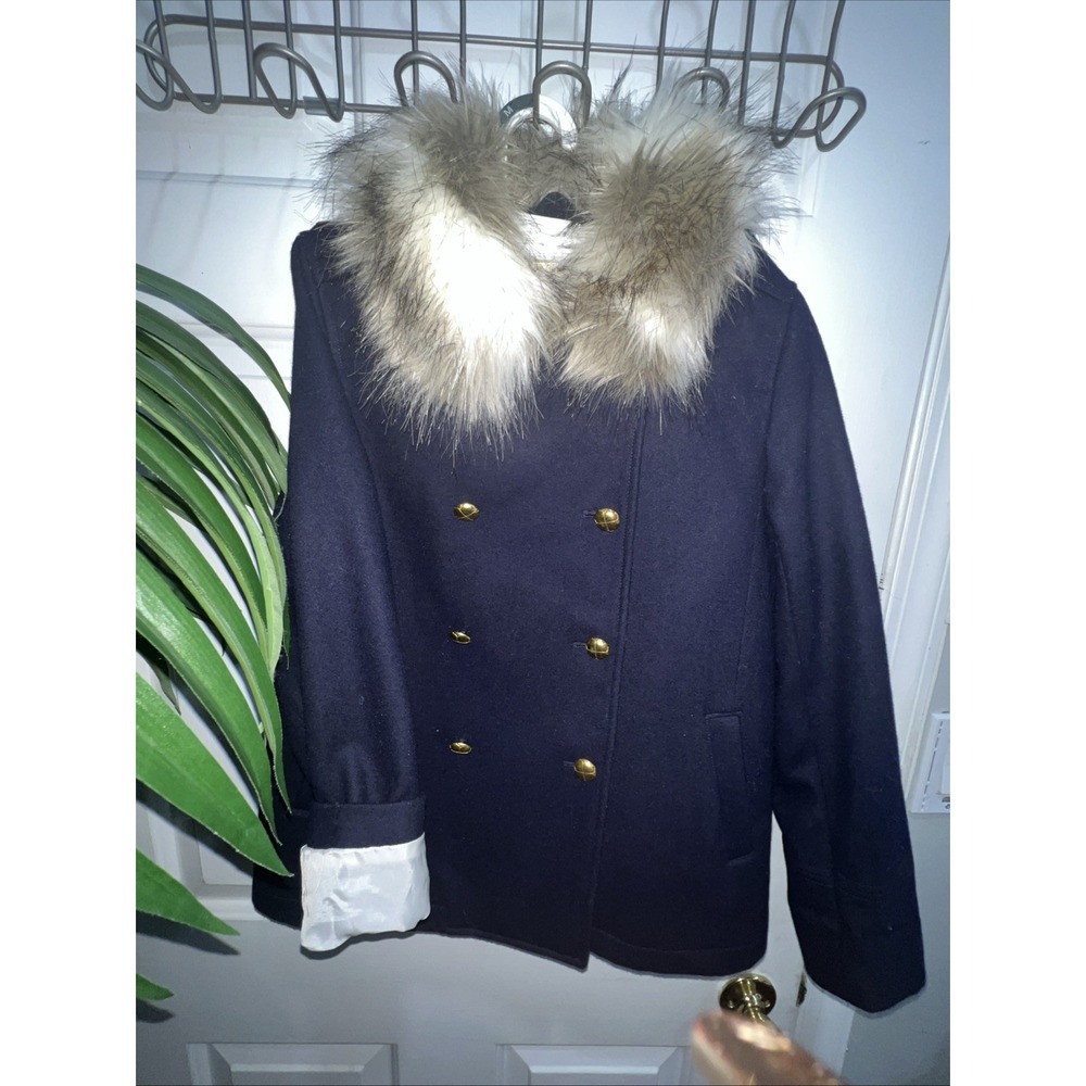 j.crew crewcuts GIRLS' FAUX-FUR‎ COLLAR PEACOAT 12 Sassy, Dress Wool Lined  Hang